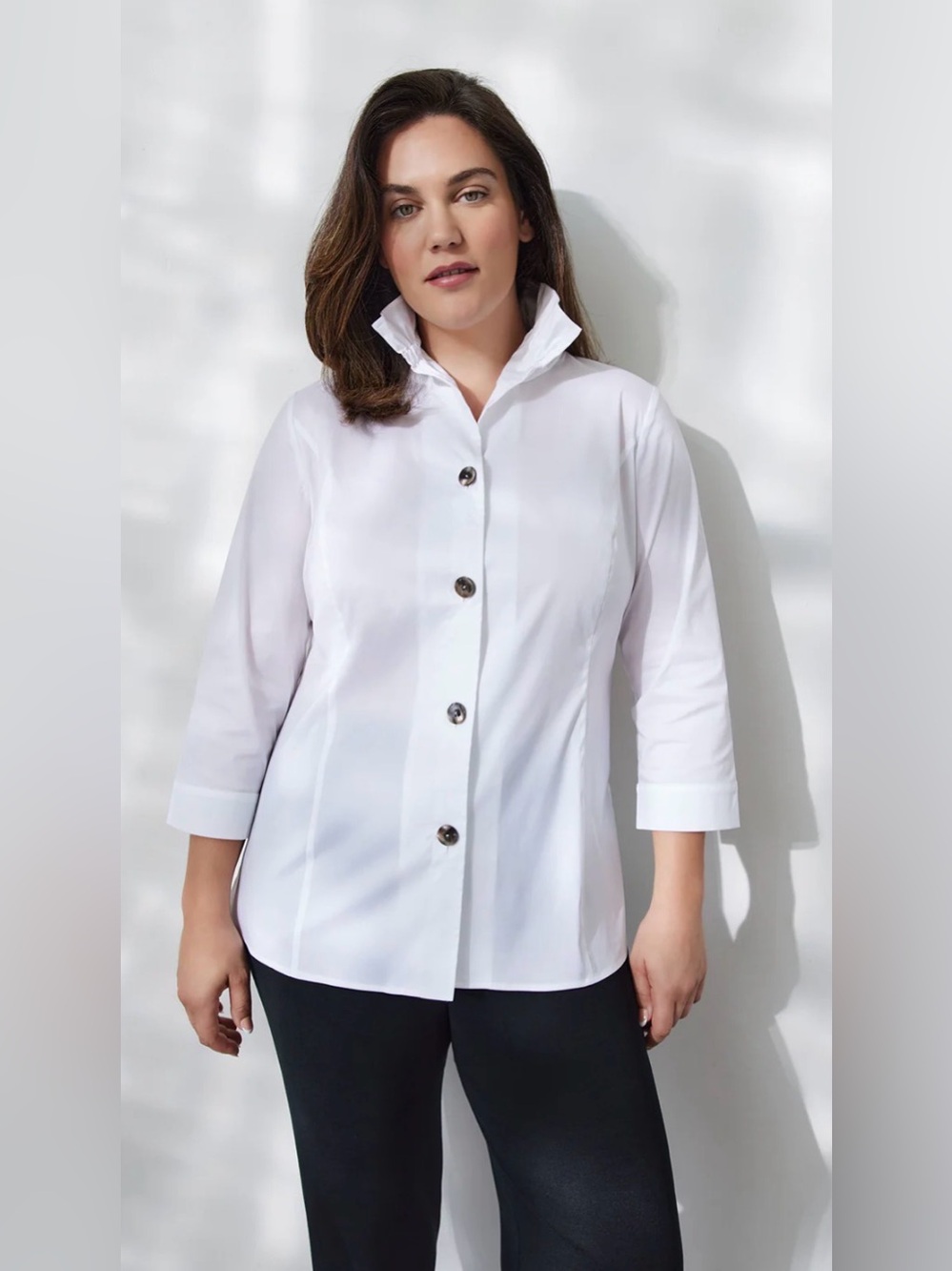🤍Ming Wang White Ruffle-Neck Button Down Blouse🤍